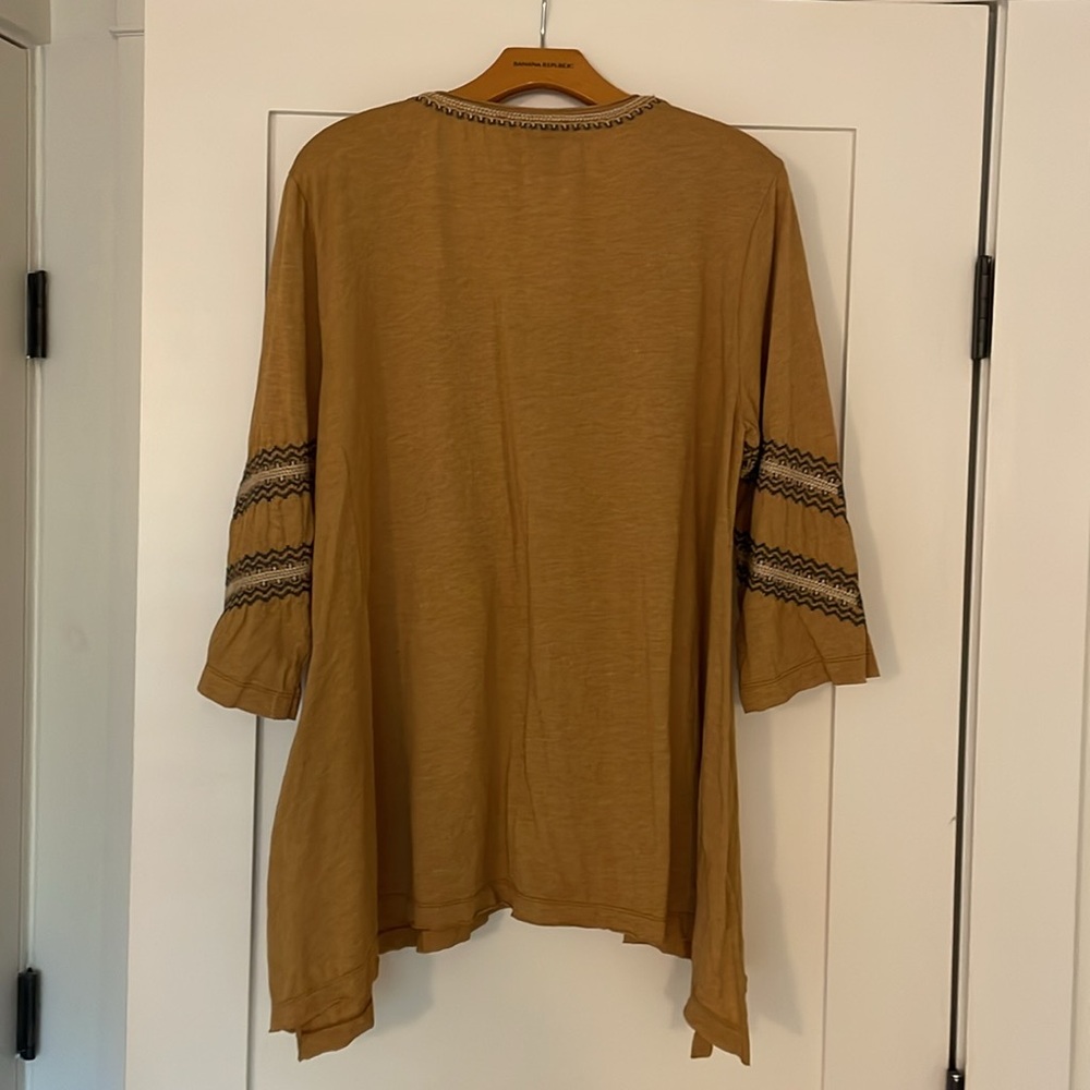 Johnny Was Yellow Embroidered 3/4 Sleeve Tunic - Picture 2 of 9